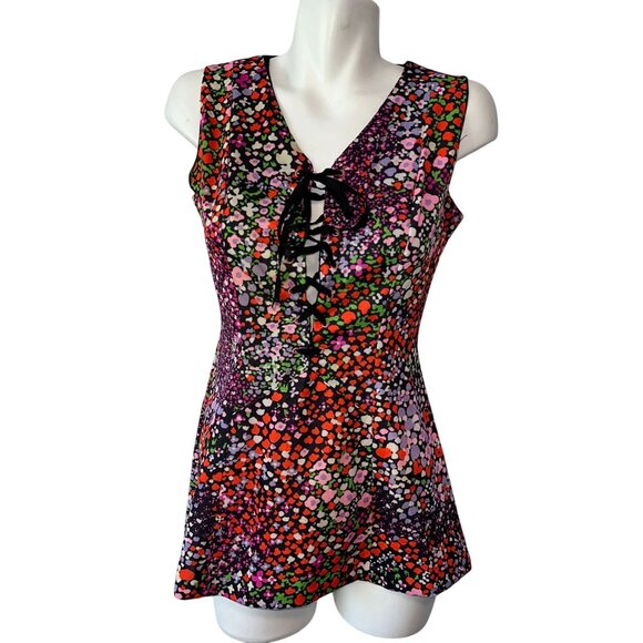 Vtg 70s Carol Brent Bright Colorful Sleeveless Hippie Tunic Lace Up Size M/L - Picture 1 of 5